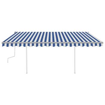 Markise Manuell Einziehbar mit LED 4,5x3 m Blau & Weiß