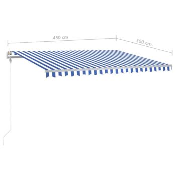Markise Manuell Einziehbar mit LED 4,5x3 m Blau & Weiß