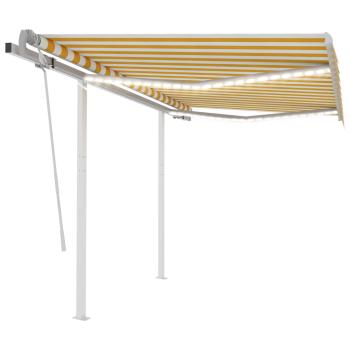 ARDEBO.de - Markise Manuell Einziehbar mit LED 3,5x2,5 m Gelb & Weiß