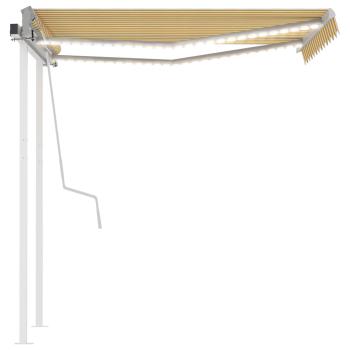 Markise Manuell Einziehbar mit LED 3,5x2,5 m Gelb & Weiß
