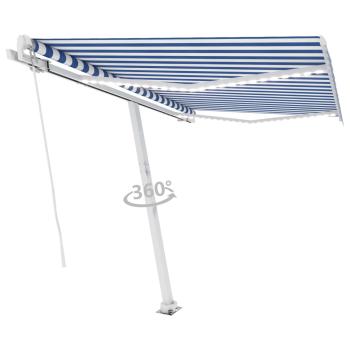 Markise Manuell Einziehbar mit LED 350x250 cm Blau Weiß
