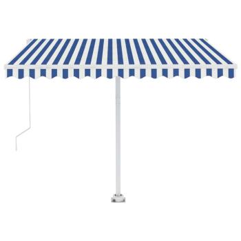Markise Manuell Einziehbar mit LED 350x250 cm Blau Weiß