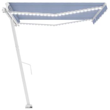 Markise Manuell Einziehbar mit LED 450x300 cm Blau Weiß