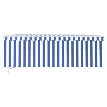 Markise Manuell Einziehbar mit Rollo & LED 4,5x3 m Blau & Weiß