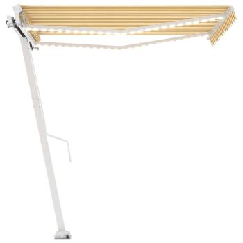Markise Manuell Einziehbar mit LED 300x250 cm Gelb Weiß