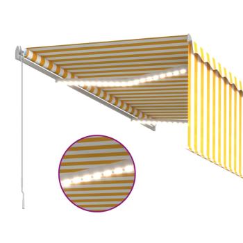 Markise Manuell Einziehbar mit Rollo & LED 3,5x2,5m Gelb & Weiß