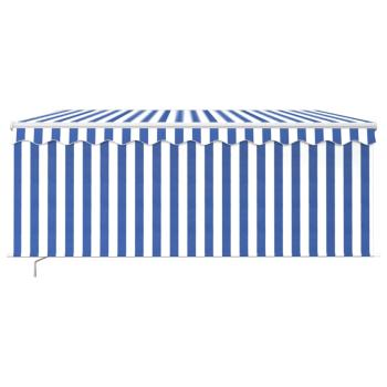 Markise Manuell Einziehbar mit Rollo & LED 3x2,5m Blau & Weiß