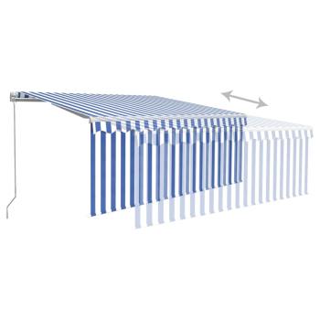 Markise Manuell Einziehbar mit Rollo & LED 3x2,5m Blau & Weiß