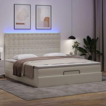Ottoman-Bett mit Matratze & LEDs Weiß 160x200 cm Kunstleder