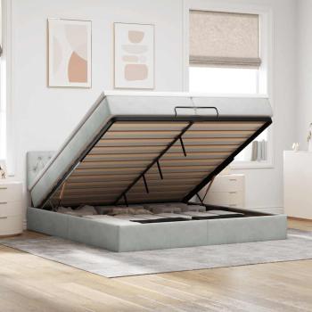 ARDEBO.de - Ottoman-Bett mit Matratzen & LEDs Hellgrau 200x200 cm Samt