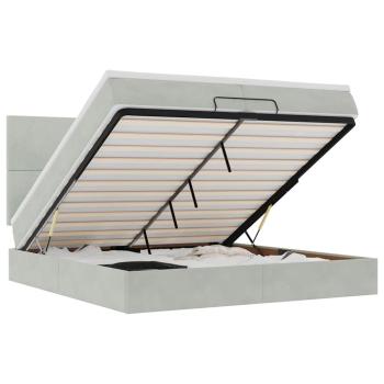 Ottoman-Bett mit Matratzen & LEDs Hellgrau 200x200 cm Samt