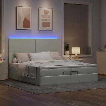 Ottoman-Bett mit Matratzen & LEDs Hellgrau 200x200 cm Samt