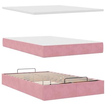 Ottoman-Bett mit Matratzen & LEDs Rosa 120x200 cm Samt