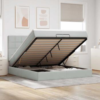 ARDEBO.de - Ottoman-Bett mit Matratzen & LEDs Hellgrau 200x200 cm Samt