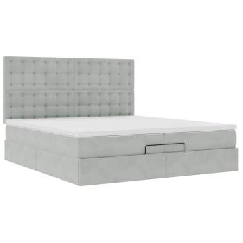 Ottoman-Bett mit Matratzen & LEDs Hellgrau 200x200 cm Samt