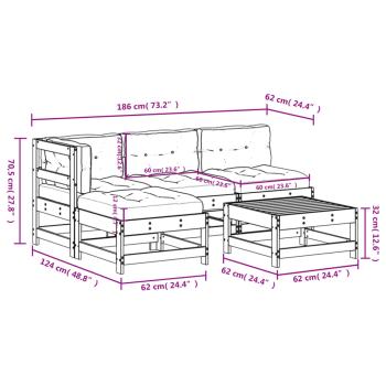 5-tlg. Garten-Lounge-Set mit Kissen Massivholz Douglasie