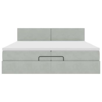 Ottoman-Bett mit Matratzen & LEDs Hellgrau 200x200 cm Samt