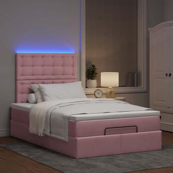 ARDEBO.de - Ottoman-Bett mit Matratzen & LEDs Rosa 120x200 cm Samt