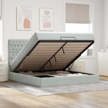 ARDEBO.de - Ottoman-Bett mit Matratzen & LEDs Hellgrau 200x200 cm Samt