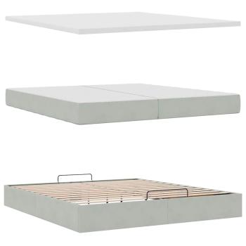 Ottoman-Bett mit Matratzen & LEDs Hellgrau 200x200 cm Samt