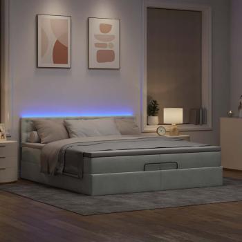 Ottoman-Bett mit Matratzen & LEDs Hellgrau 200x200 cm Samt