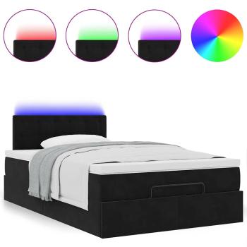 Ottoman-Bett mit Matratze & LEDs Schwarz 120x200 cm Samt