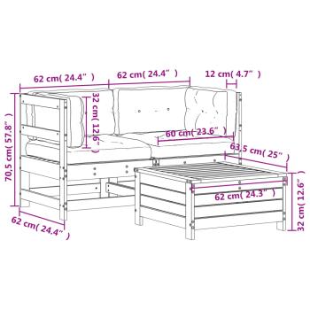 3-tlg. Garten-Lounge-Set mit Kissen Massivholz Douglasie