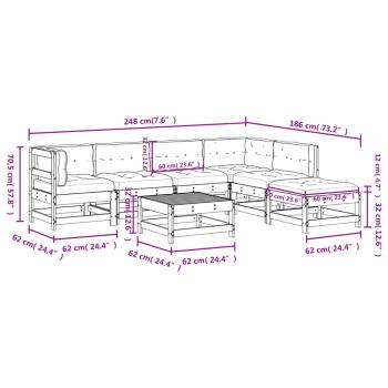 7-tlg. Garten-Lounge-Set mit Kissen Massivholz Douglasie