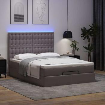 Ottoman-Bett mit Matratze & LEDs Grau 140x190 cm Kunstleder