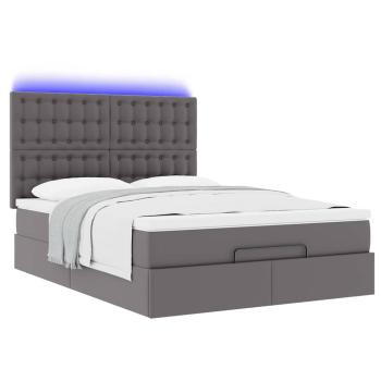 Ottoman-Bett mit Matratze & LEDs Grau 140x190 cm Kunstleder