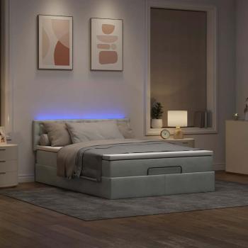 Ottoman-Bett mit Matratze & LEDs Hellgrau 140x190 cm Samt