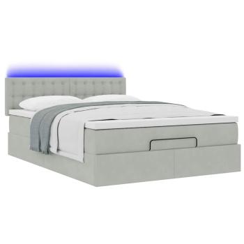 Ottoman-Bett mit Matratze & LEDs Hellgrau 140x190 cm Samt
