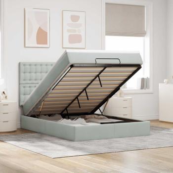 ARDEBO.de - Ottoman-Bett mit Matratzen & LEDs Hellgrau 140x190 cm Samt