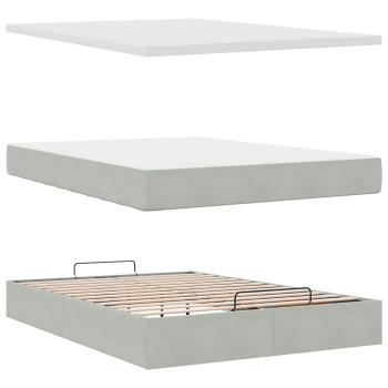 Ottoman-Bett mit Matratzen & LEDs Hellgrau 140x190 cm Samt