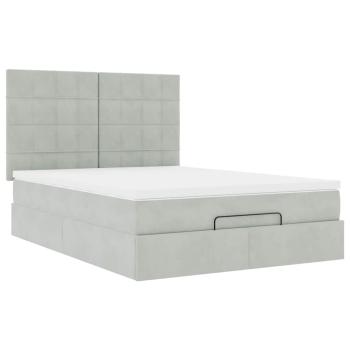 Ottoman-Bett mit Matratzen & LEDs Hellgrau 140x190 cm Samt