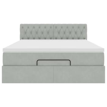 Ottoman-Bett mit Matratze Hellgrau 140x190 cm Samt
