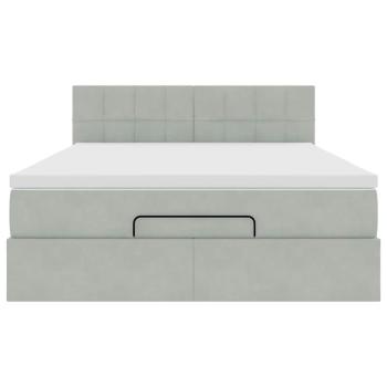ARDEBO.de - Ottoman-Bett mit Matratze & LEDs Hellgrau 140x190 cm Samt