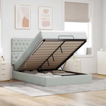 ARDEBO.de - Ottoman-Bett mit Matratzen & LEDs Hellgrau 140x190 cm Samt
