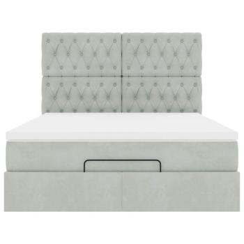 Ottoman-Bett mit Matratzen & LEDs Hellgrau 140x190 cm Samt