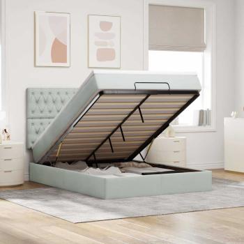 ARDEBO.de - Ottoman-Bett mit Matratzen Hellgrau 140x190 cm Samt