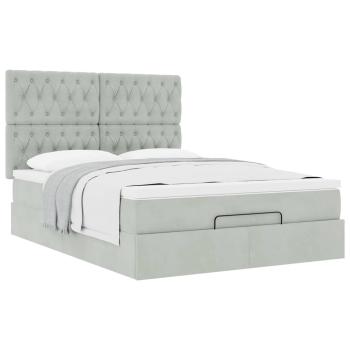 Ottoman-Bett mit Matratzen Hellgrau 140x190 cm Samt