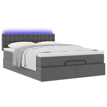 Ottoman-Bett mit Matratzen & LEDs Grau 140x190 cm Kunstleder