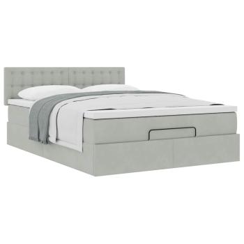 Ottoman-Bett mit Matratze Hellgrau 140x190 cm Samt