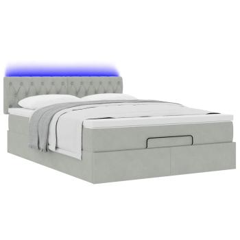 Ottoman-Bett mit Matratze & LEDs Hellgrau 140x190 cm Samt
