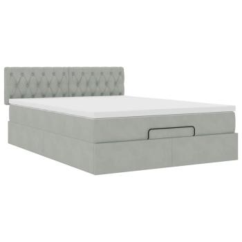 Ottoman-Bett mit Matratze & LEDs Hellgrau 140x190 cm Samt