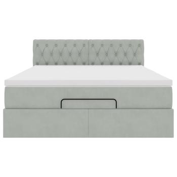 Ottoman-Bett mit Matratze & LEDs Hellgrau 140x190 cm Samt