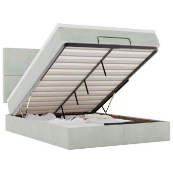 Ottoman-Bett mit Matratzen & LEDs Hellgrau 140x190 cm Samt