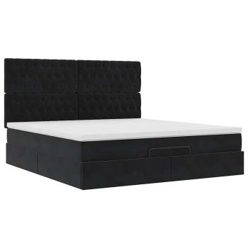 Ottoman-Bett mit Matratzen & LEDs Schwarz 200x200 cm Samt