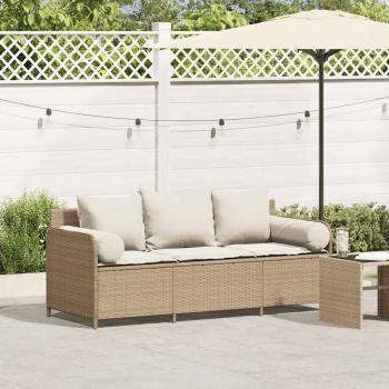 ARDEBO.de - Gartensofa mit Kissen 3-Sitzer Beige Poly Rattan