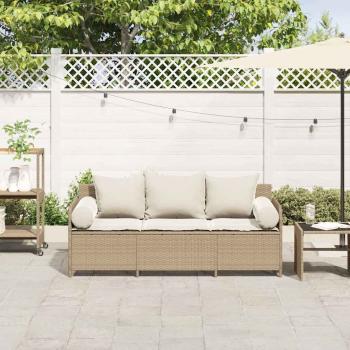 Gartensofa mit Kissen 3-Sitzer Beige Poly Rattan